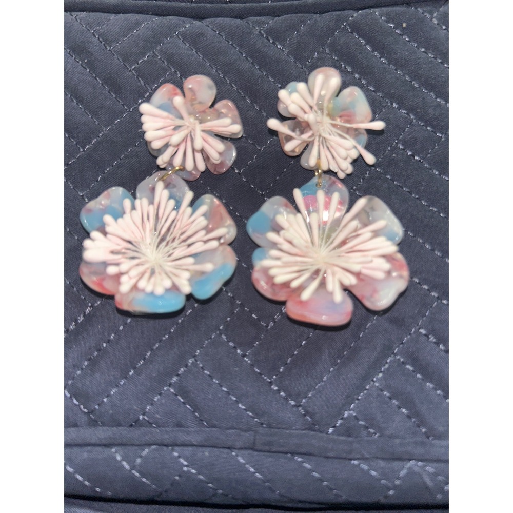 Statement Floral Drop Earrings Pink Blue Flower Earrings Fun Fashion Jewelry‎
